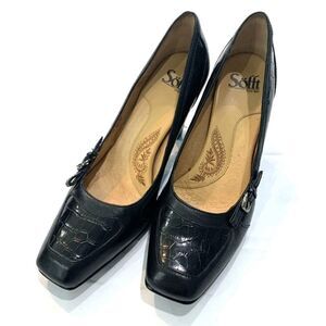 Sofft Black Leather Pumps Sz. 6.5 Croc Embossed Black NW/OT